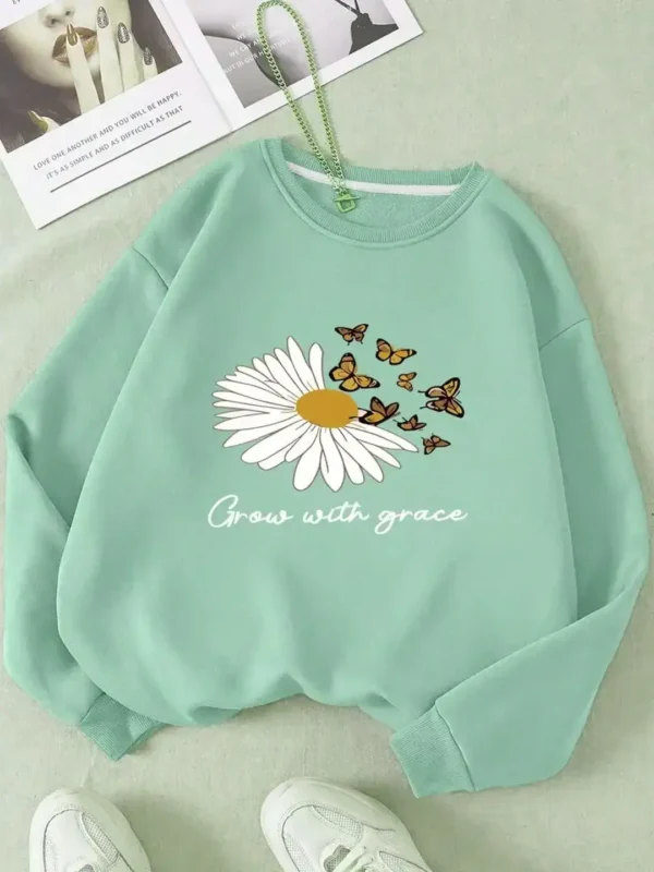 Floral Graphics Printed Sweatshirt for Women