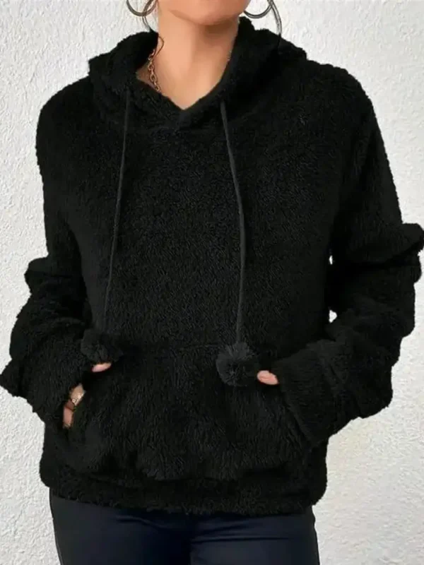 Solid Wool Relaxed Hoodie for Women