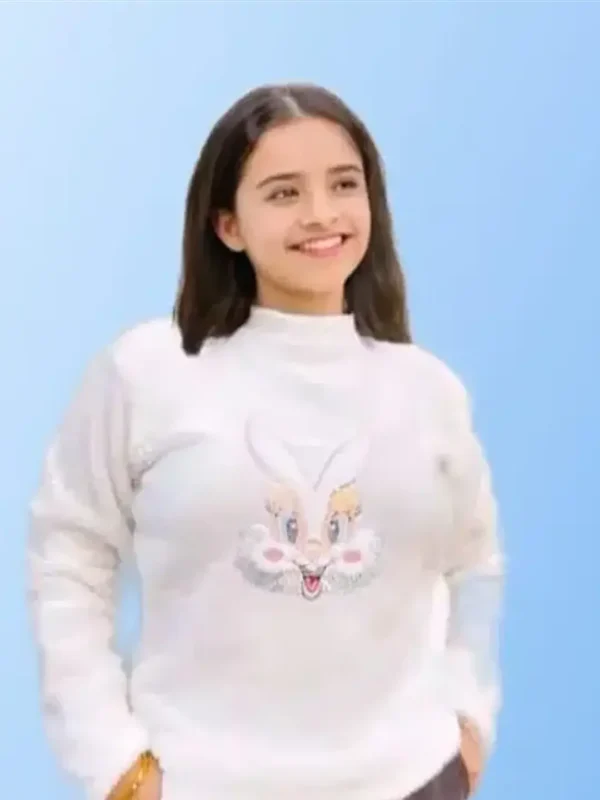 Solid Bunny Wool Sweatshirt for Women