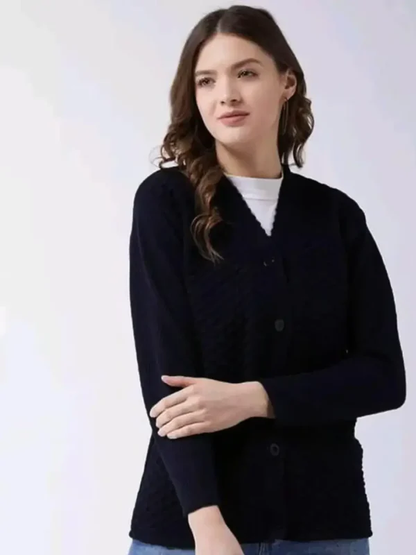 Solid Self Design Wool Cardigan for Women