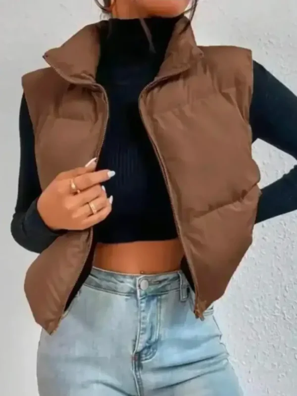 Solid Sleeveless Puffer Jacket for Women