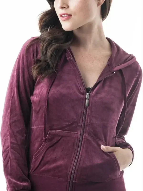Solid Velvet Hoodie Jacket for Women