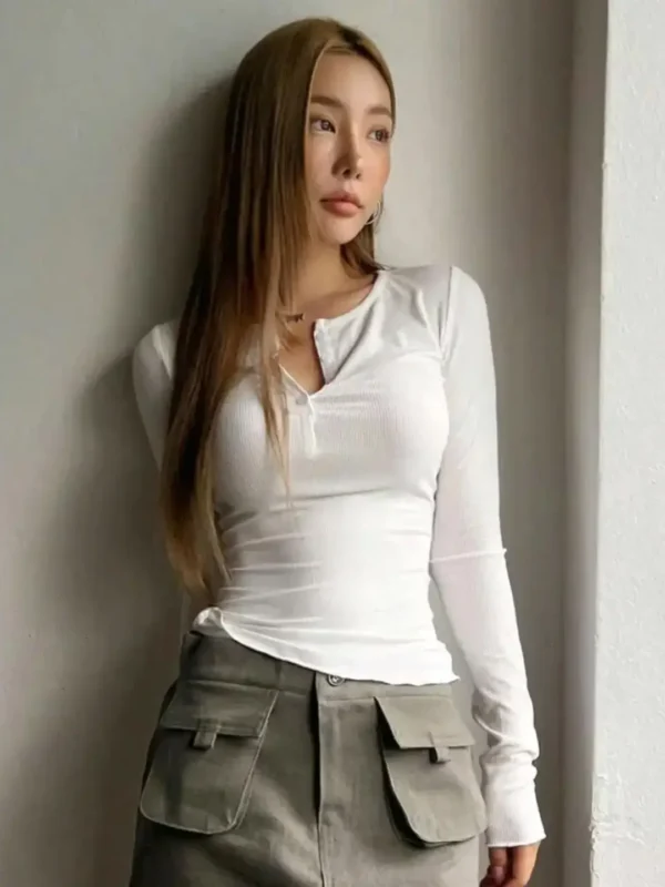 Solid Long Sleeve Bodycon Top for Women