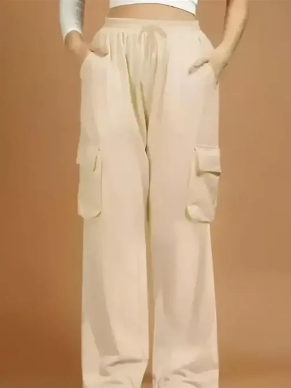 Solid High Rise Cargo Pants for Women