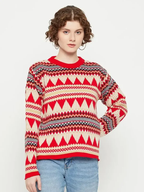 Multicolour Printed Wool Sweater for Women