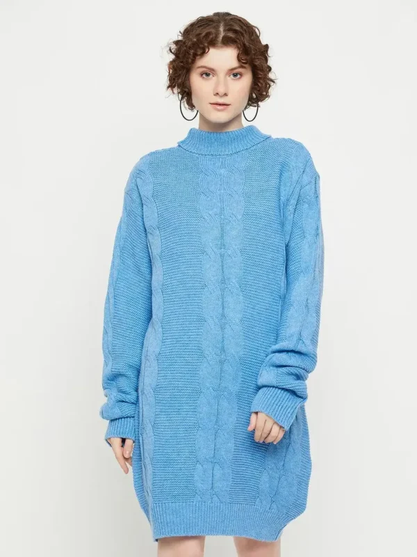 Solid Wool Oversized Midi Sweater Dress for Women