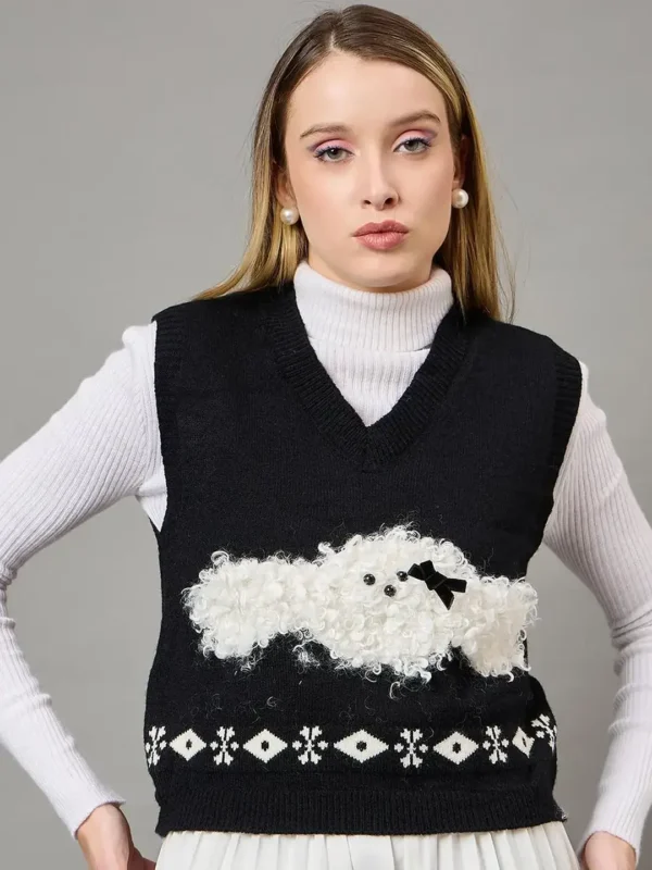 Black Designer Cute Sweater Vest for Women