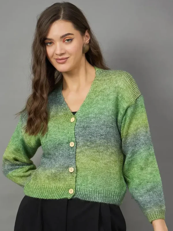 Green Designer Wool Cardigan for Women
