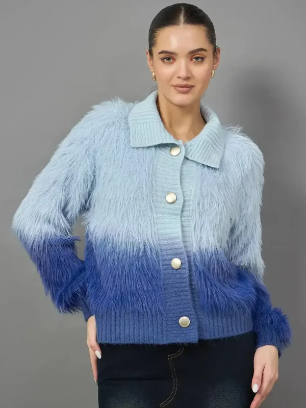 Sky Blue Designer Wool Cardigan for Women